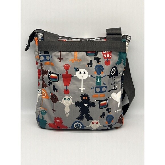 Lesportsac Travel Crossbody 3 Zip Front Pockets  Robot Retro Print Shoulder Bag - Picture 2 of 15